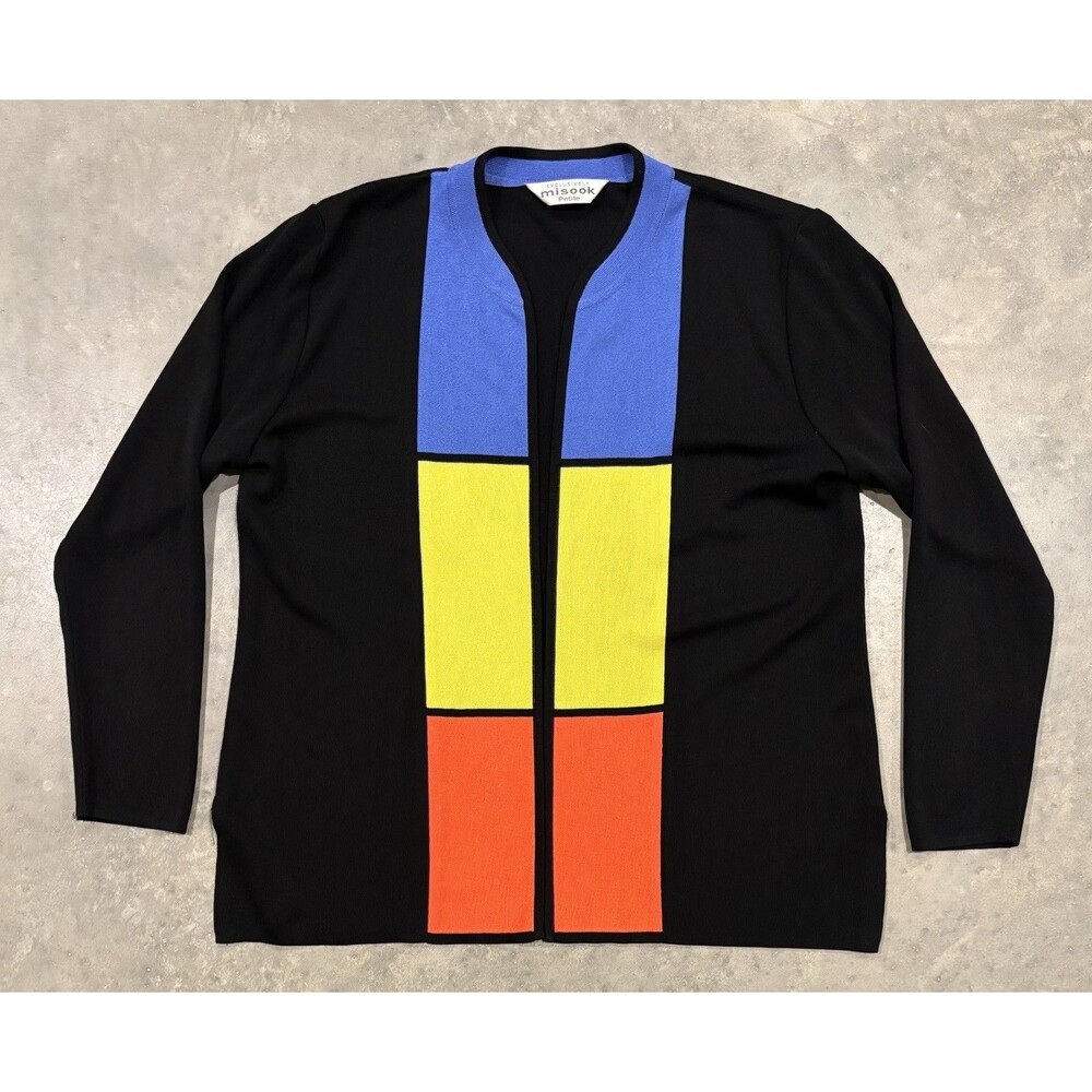 Exclusively Misook Cardigan Colorblock Striped Open Front Petite Large